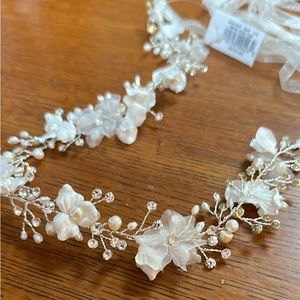 White & silver floral bridal hairpiece, never worn